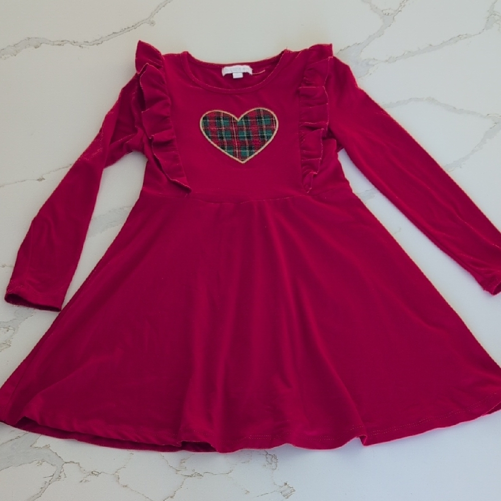 btween Pink Long-Sleeve Dress with Plaid Heart - Picture 3 of 5